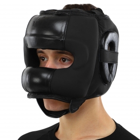 Шолом боксерський з бампером шкіряний VELO, Чорний