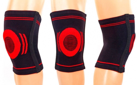 Наколенник со спиральными ребрами жесткости и силиконовым кольцом (1шт) BC-863A-L (р-р L, черный-красный)