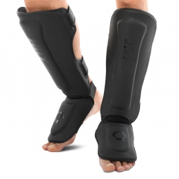 Захист гомілки та стопи Муай Тай, ММА, Кікбоксинг шкіряний HARD TOUCH  Чорний